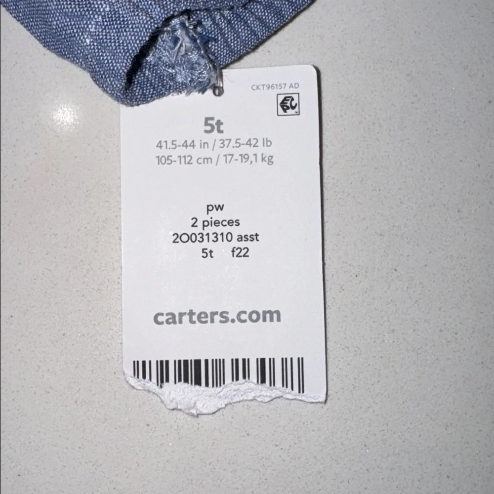 Carters Toddler Girls Chambray Long Sleeve Shirt 5T NWT